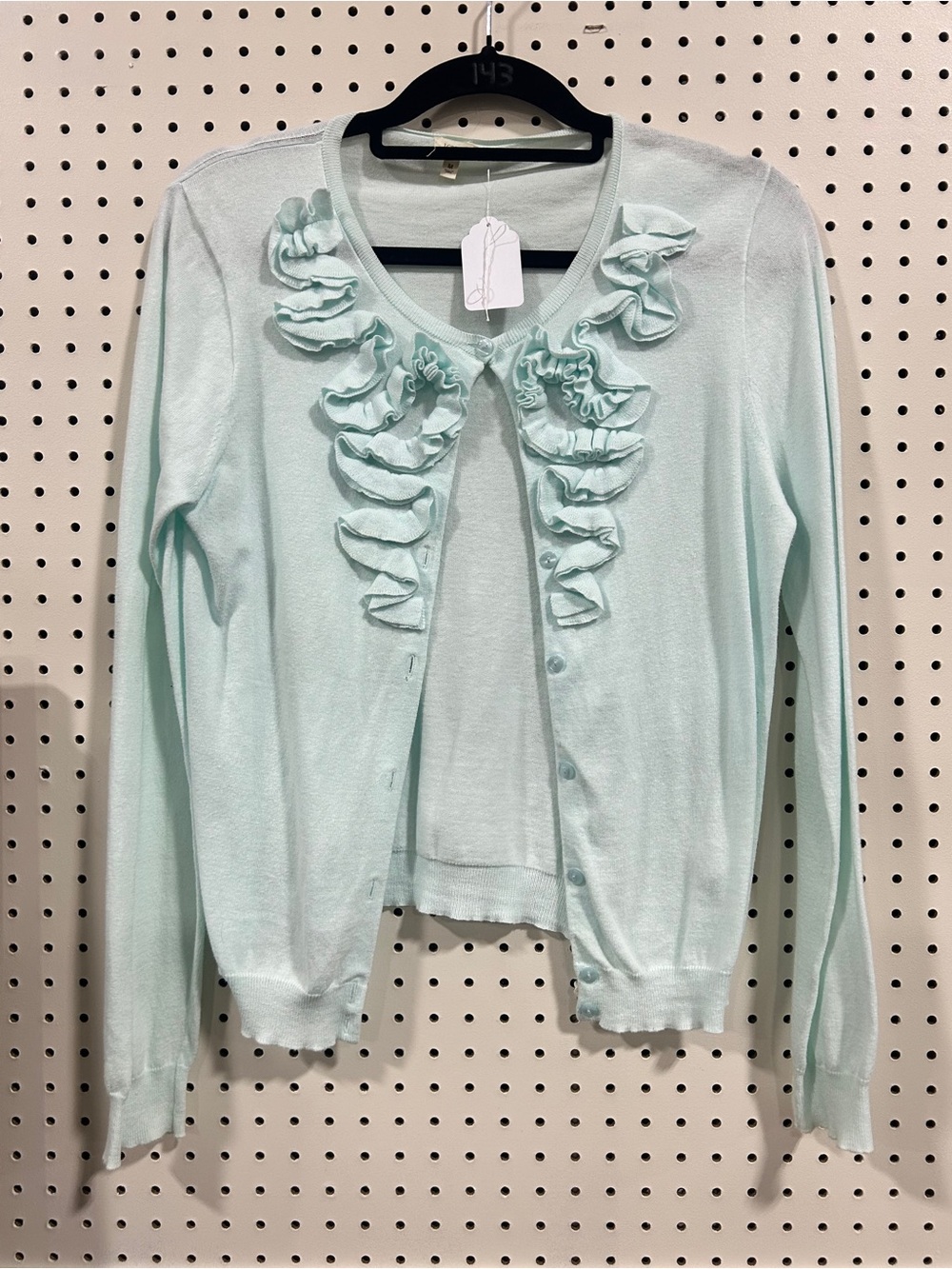 J.Crew Mint Green Ruffle Front Button Cardigan Sweater | Medium